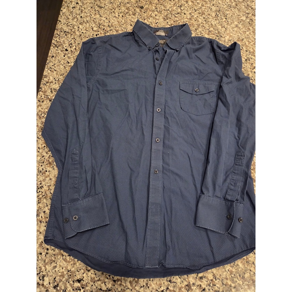 Nordstrom Mens Shop Non-Iron Button Down Shirt Navy Blue Micro Diamond Large L